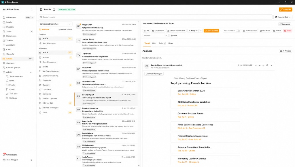 AIDesk shared email desk with AI thread analysis